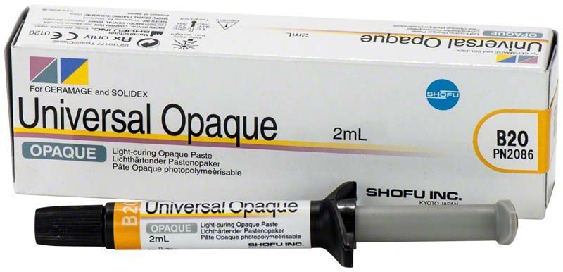 Lichthärtende Pastenopaker-Tube Universal Opaque B2O vor Verpackung.