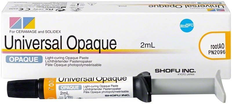 Universale Opaque-Paste rootAO in 2ml-Spritze mit Verpackung.