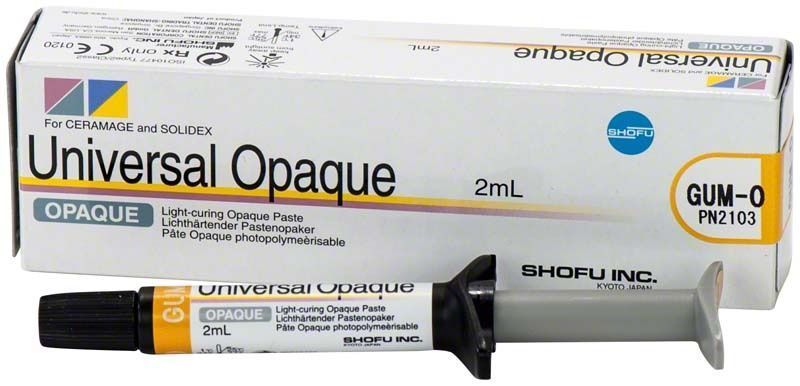 Universaler Opaque GUM-O, 2ml Spritze mit Verpackung im Hintergrund.