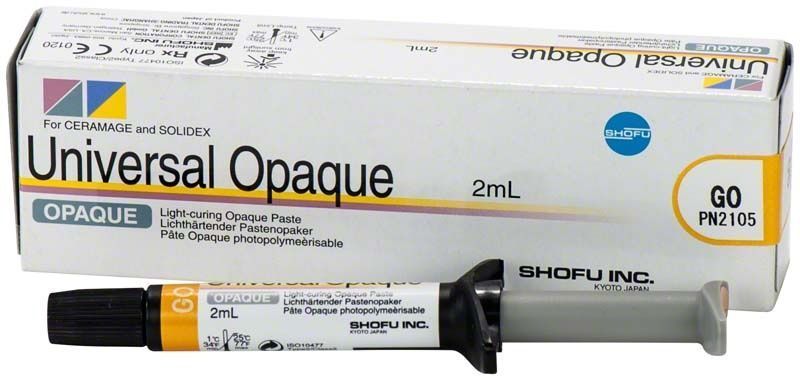 Lichtaushärtende Opaque-Paste Universal Opaque GO in 2 ml Spritze.