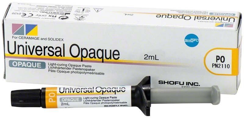 Lichthärtender Pastenopaker "Universal Opaque" in 2 ml Spritze.