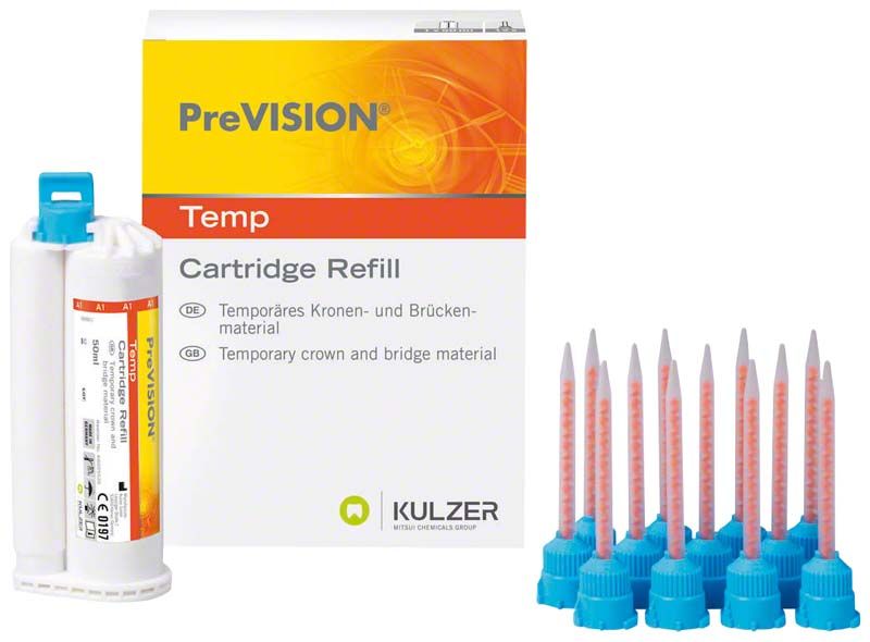 PreVISION Temp Kartusche und Verpackung mit Mischdüsen von Kulzer.