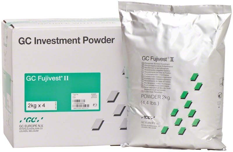 GC Fujivest® II Pulver Verpackung mit Beutel und Produktinformationen.
