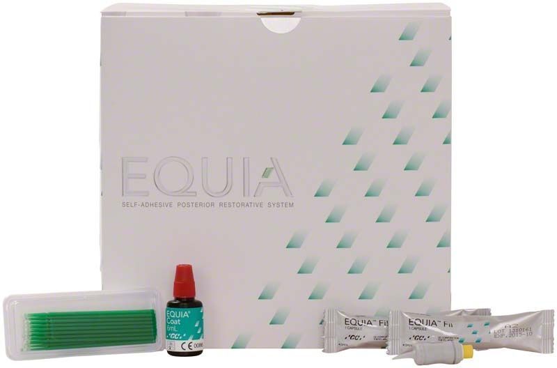 Equia Clinic Pack A2 mit Applikationszubehör und Verpackung.