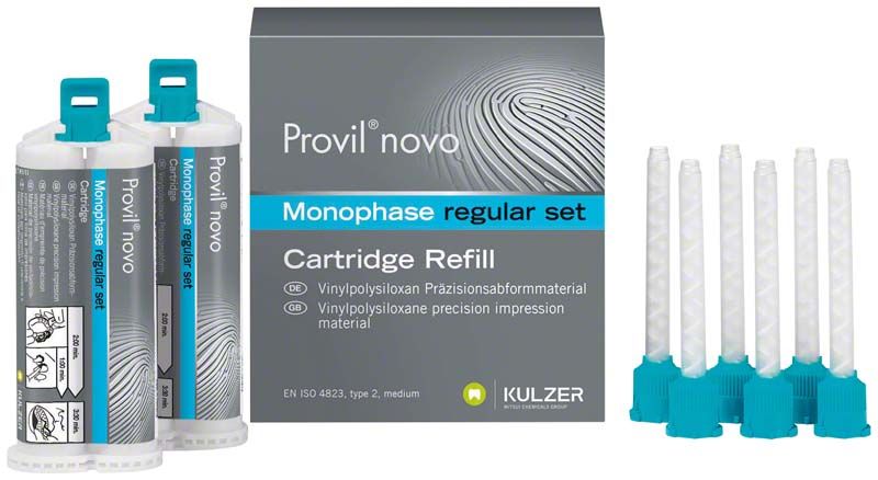 Provil novo Kartuschen mono regular 2 x 50ml mit Mischdüsen und Verpackung.