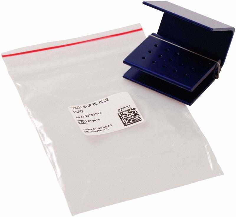 Bohrerständer für 15 FG Instrumente mit Verpackungsetikett.