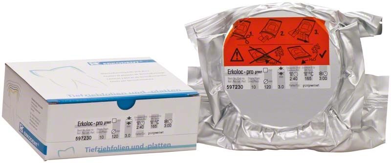 Erkoloc-pro grüne Doppelschicht-Folie für dentalen Einsatz, 3,00mm x Ø 120mm.