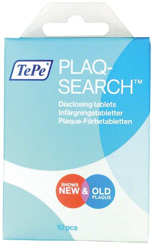 PlaqSearch™ Tablettenverpackung mit zweifarbiger Plaqueerkennung.