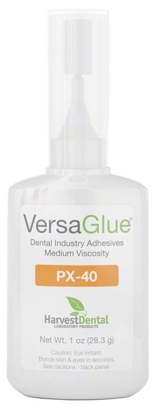 VersaGlue PX-40 Klebstoffflasche mit weißem Etikett und grünem Logo.