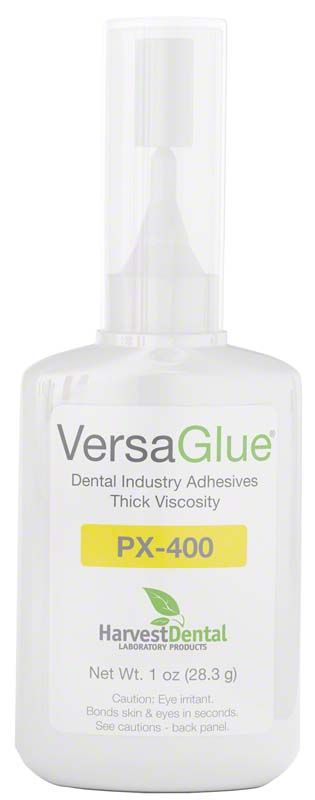 VersaGlue PX-400 Klebstoffflasche mit Etikett und Applikatorspitze.