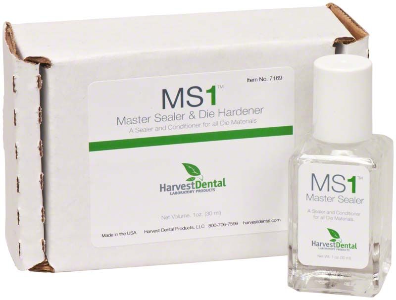 MS1 Master Versiegelung Härter Flasche und Verpackung von Harvest Dental.