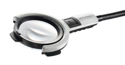 Lupenleuchte vario LED flex mit Fokussierung auf Linsenbereich.