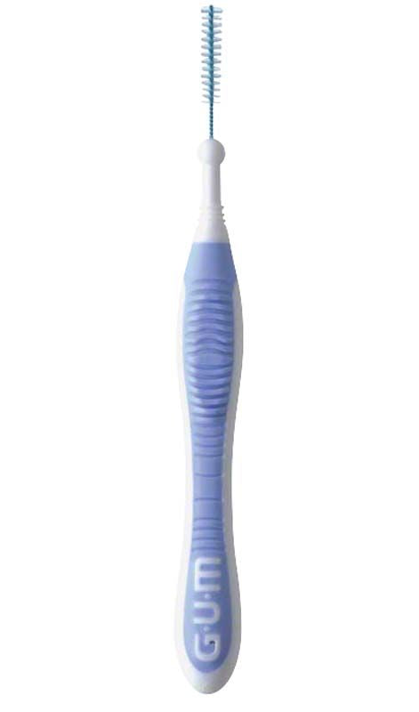 Interdentalbürste GUM® TRAV-LER® mit ergonomischem Griff in Hellblau.