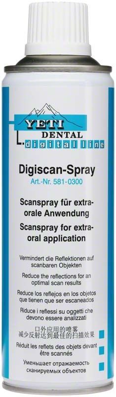 Digiscan-Spray-Dose von Yeti Dentalprodukte mit mehrsprachiger Beschriftung.
