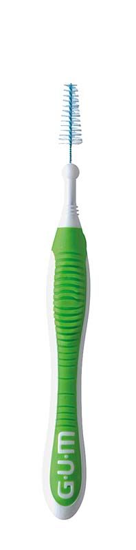 GUM TRAV-LER Interdentalbürste mit grünem ergonomischem Griff und flexiblem Bürstenhals.