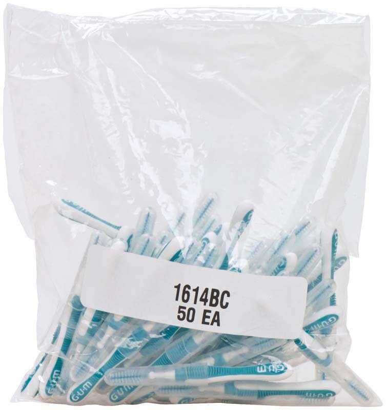 50er Beutel GUM® TRAV-LER® Interdentalbürsten, blau, mit Sichtfenster.