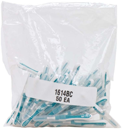 50er Beutel GUM® TRAV-LER® Interdentalbürsten, blau, mit Sichtfenster.