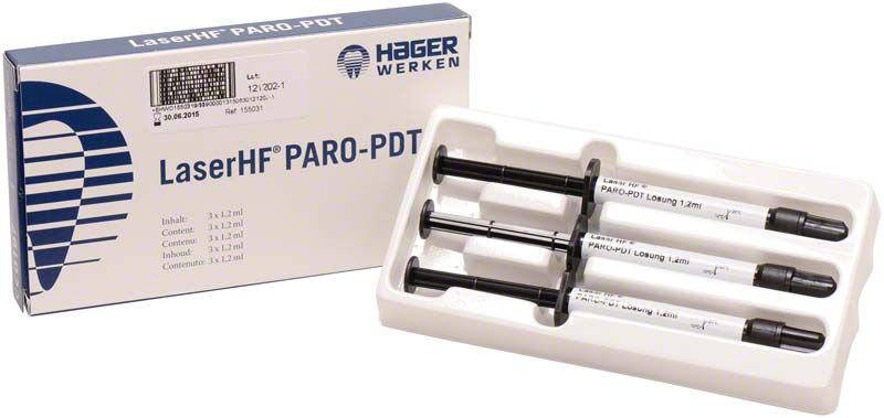 LaserHF® PDT Lösung Spritzen 3 x 1,2 ml in Verpackung.