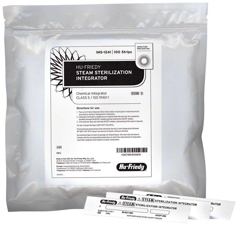 Klasse 5 Indikatoren für Dampfsterilisation in weißer Verpackung.