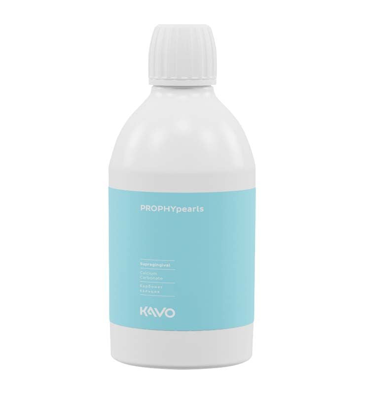 PROPHYpearls Flasche mit blauem Etikett und Produktinformationen.