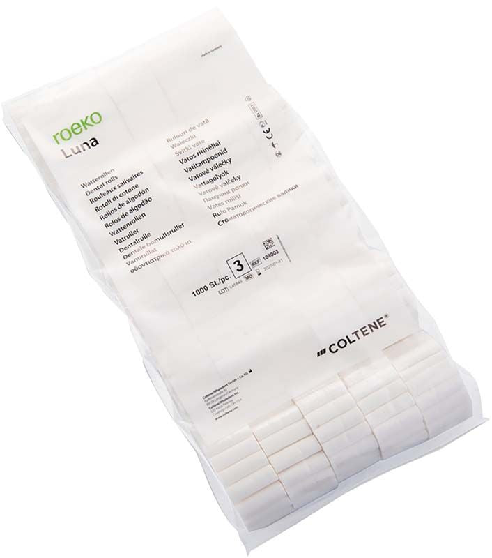 Luna Watterollen von Coltene, 1000 Stück, in transparenter Verpackung.