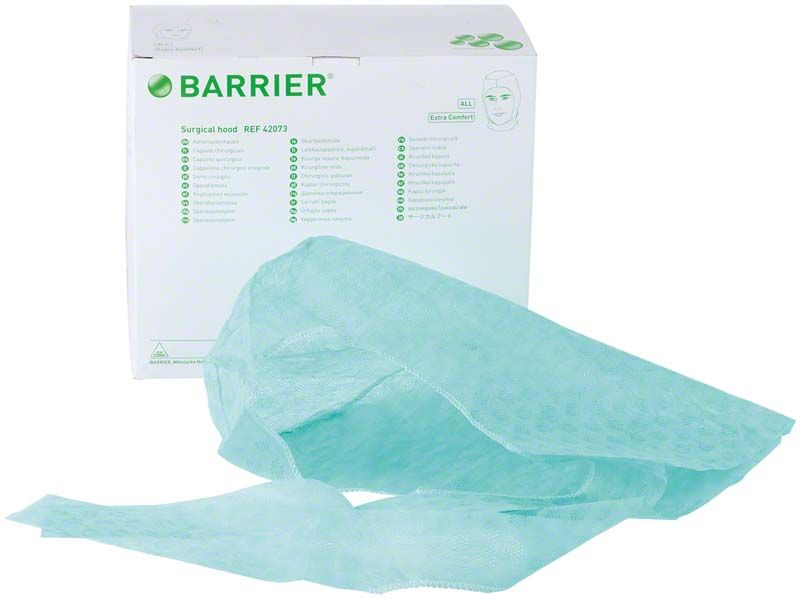 Barrier OP-Haube Astronautenhaube in Grün vor Verpackung.