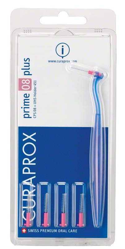 CURAPROX CPS prime plus Interdentalbürsten und Halter in Verpackung.