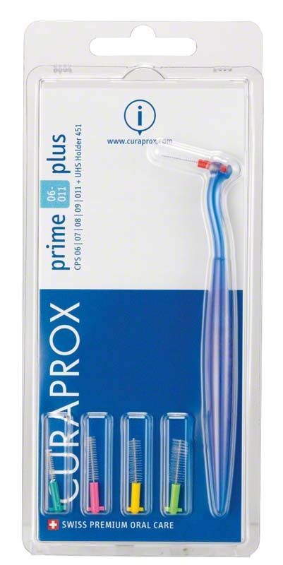 Verpackung von CURAPROX CPS prime plus mixed Interdentalbürsten mit farbigen Bürsten.