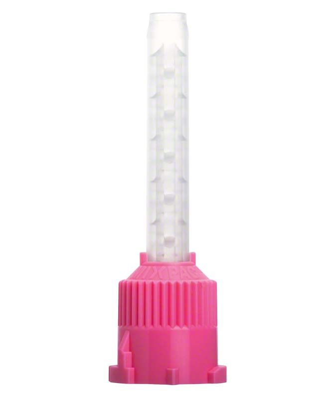Rosa Automix-Mischkanüle für zahnmedizinische Anwendungen.