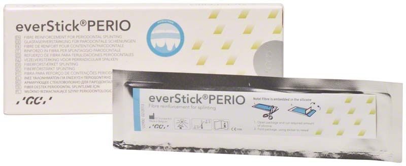 everStick®PERIO Glasfaserprodukt für periodontales Splinten in Verpackung.