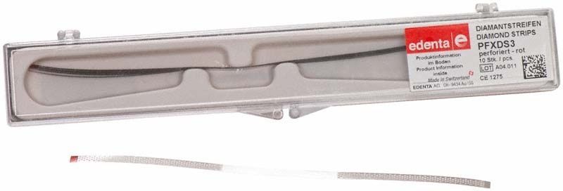 Diamantstreifen perforiert 30 micron rot in transparenter Verpackung.