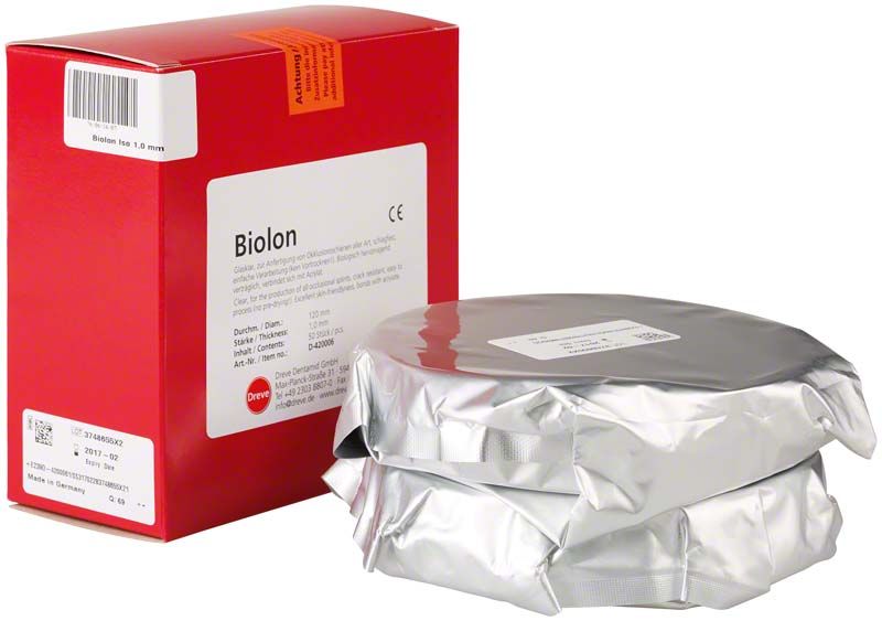 Rote Verpackung und silberne Folien der Biolon Tiefziehfolie 120 x 1,0mm.
