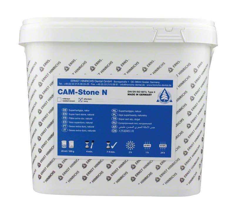 CAM-Stone N elfenbein Dentalgips im 10kg Eimer mit blauer Beschriftung.