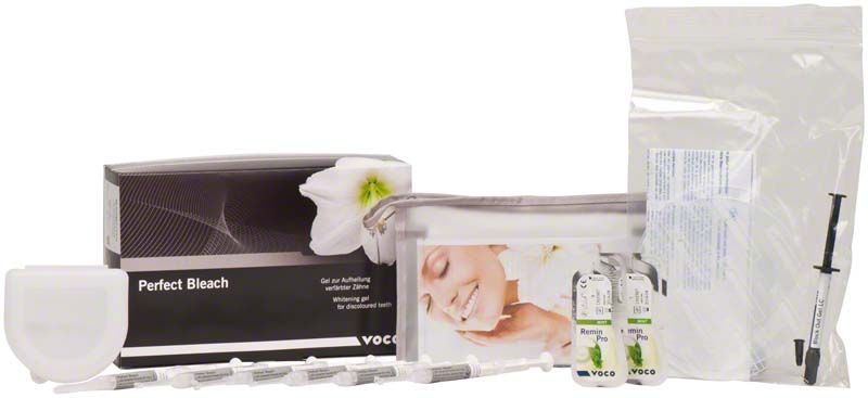 Perfect Bleach 16% Set mit Bleachinggel, Spritzen und Verpackung.