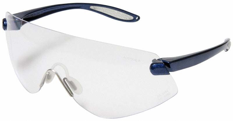 Schutzbrille Hager Outback blau mit klarem Glas und blauem Rahmen.