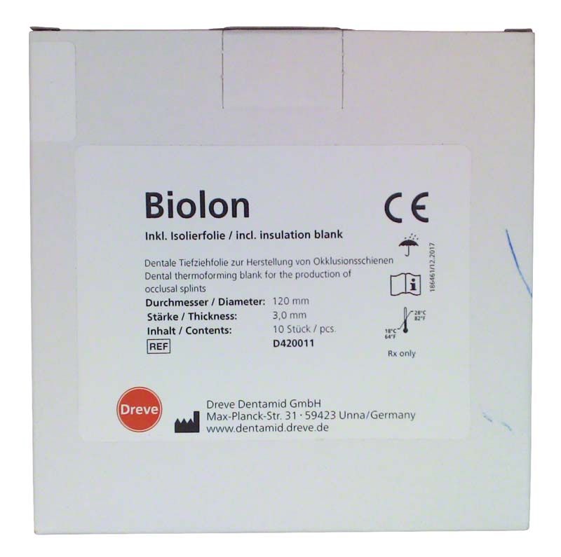 Biolon Tiefziehfolie Verpackung mit Produktdetails und Herstellerlogo.
