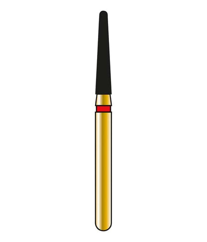Detaillierte Nahaufnahme eines diamantbeschichteten Diatech Dentalbohrers mit schwarzer Spitze.