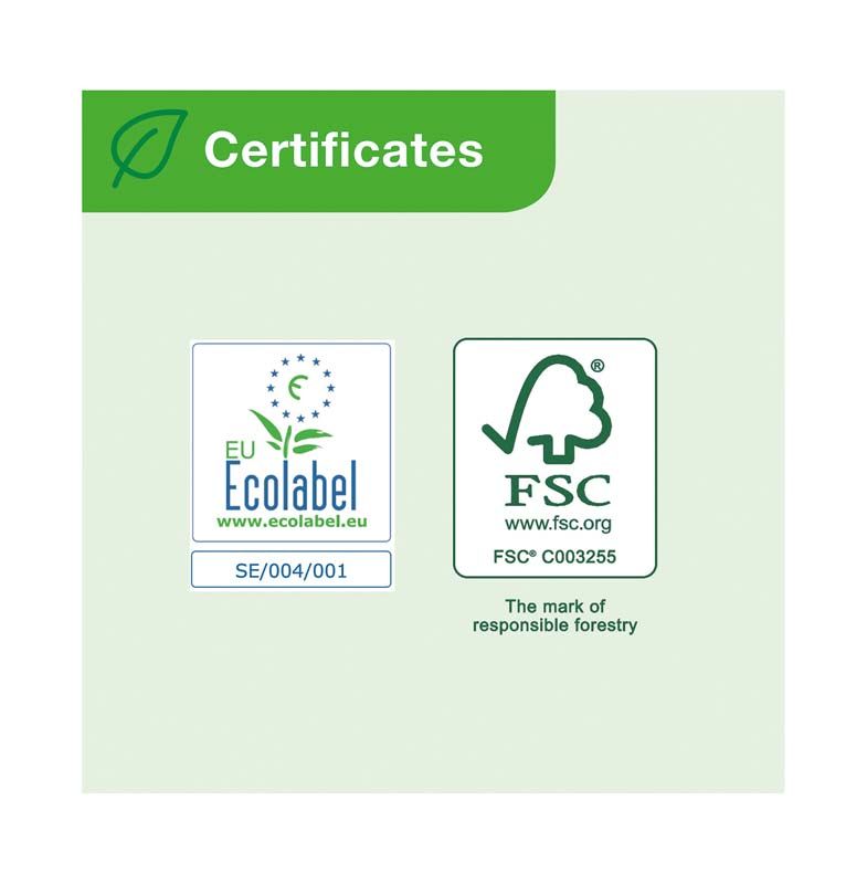 EU Ecolabel- und FSC-Zertifikate für Tork® Advanced Handtücher.
