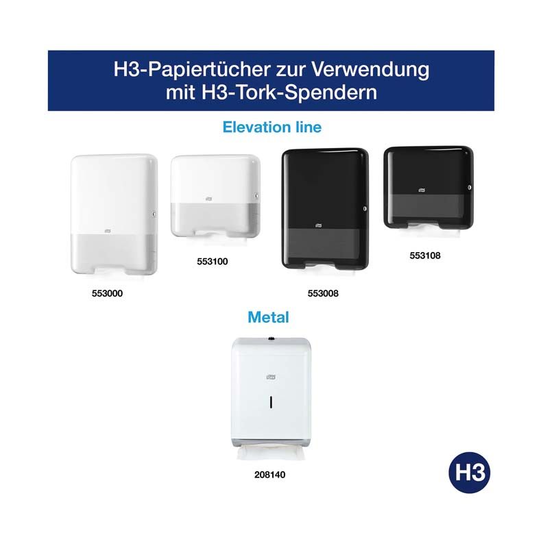 H3-Tork-Spender für Tork®Advanced Handtücher in verschiedenen Farben.