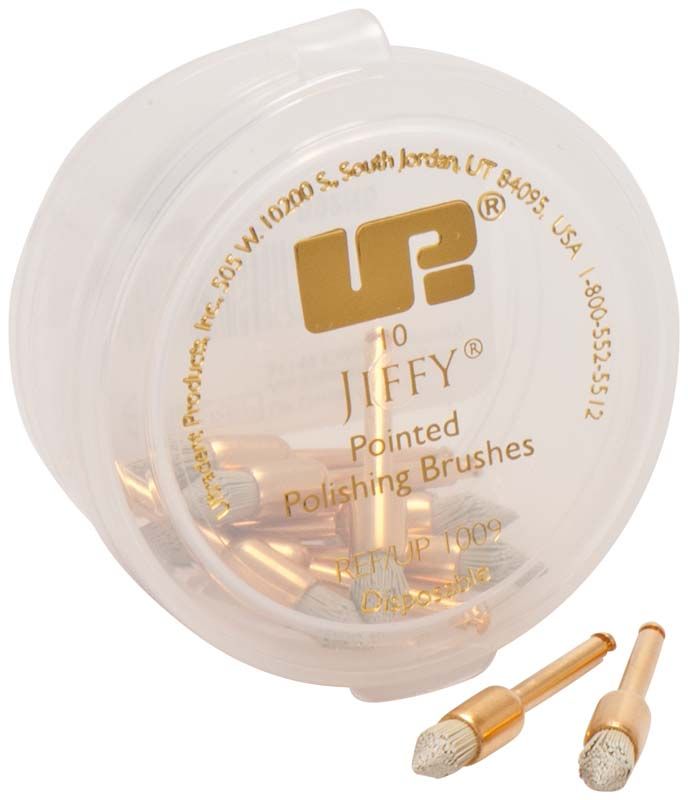 JIFFY™ Komposit-Polierbürsten Spitzen in runder Kunststoffverpackung.