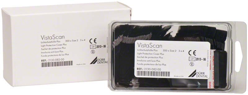 VistaScan Lichtschutzhüllen Plus, Größe 2, 300er Packung in weißer Verpackung.