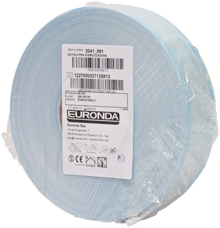 Rolle Eurosteril Sterilisationsverpackung mit Etikett und Herstellerinformationen