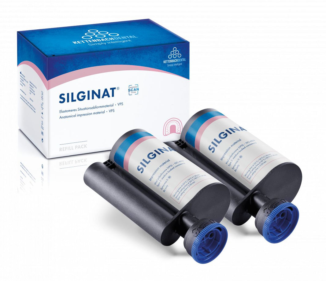 Silginat Refillpackung mit zwei Großkartuschen elastomeres A-Silikone Abformmaterial.