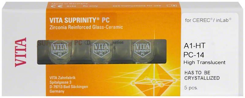 Verpackung von VITA SUPRINITY® PC für CEREC®/inLab® HT A1, 5 Stück.