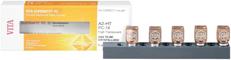 VITA SUPRINITY® PC Keramikblöcke für CEREC®/inLab® HT A2 in Verpackung.