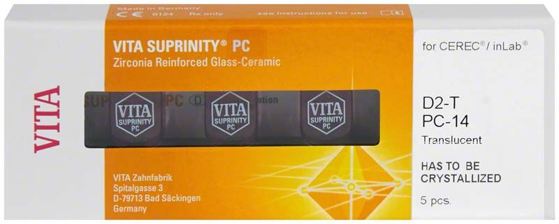 VITA SUPRINITY® PC für CEREC®/inLab® T D2, Zirkonium-verstärkte Glaskeramik, 5 Stück.