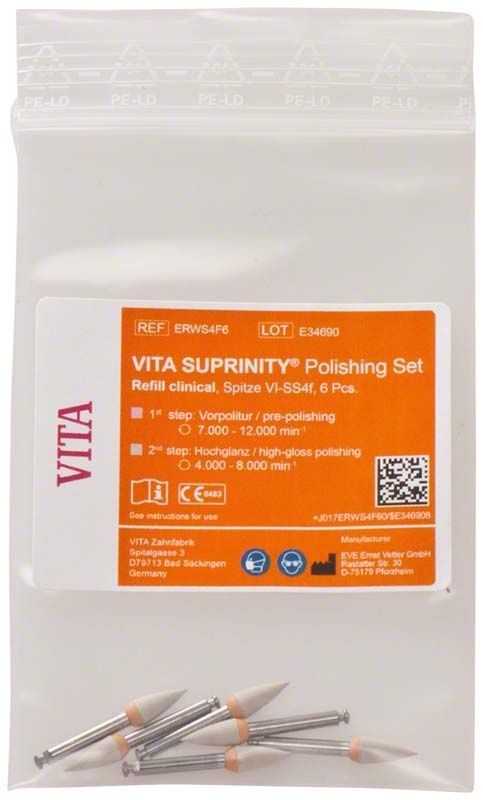 VITA SUPRINITY® Polierer klinische Spitze im Beutel mit Produktinformationen