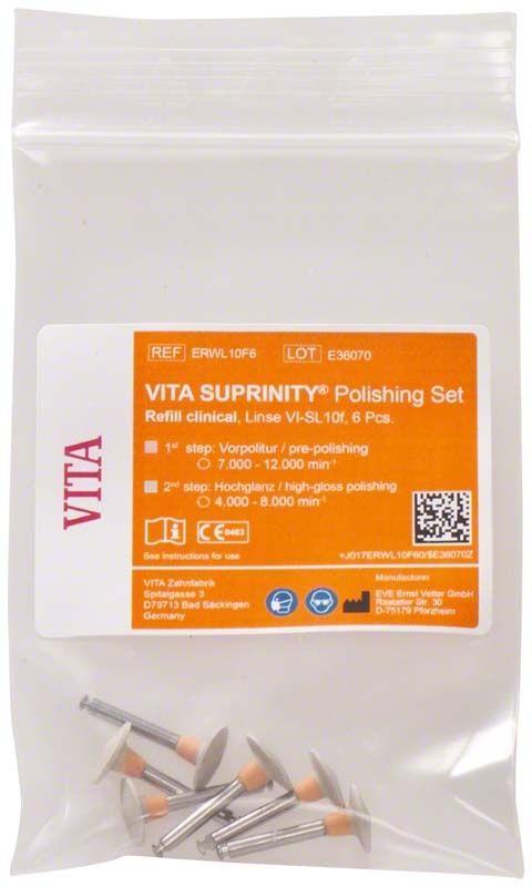 Kunststoffverpackung mit VITA SUPRINITY® Polierer, klinische Linse, 6 Stück.