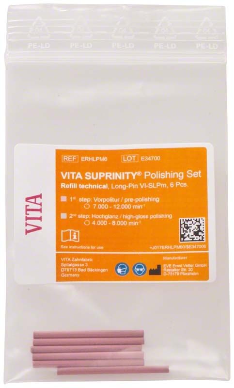 VITA SUPRINITY® Vorpolitur-Set Longpin in transparenter Verpackung.