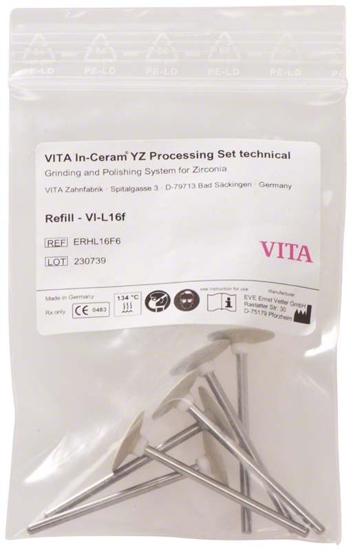 VITA SUPRINITY® Polierer L16f im Verpackungsbeutel mit technischen Details.